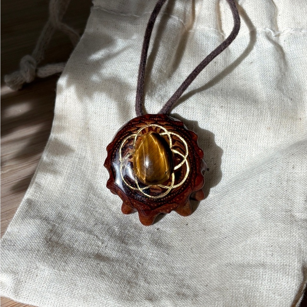 Tiger's Eye Third Eye Pinecone Necklace with Adjustable Hemp Cord